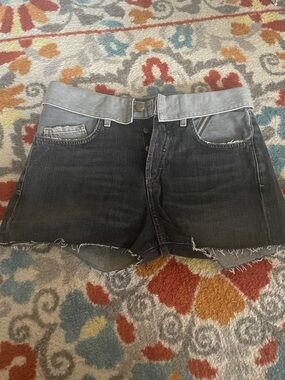 Women’s Two-Tone Black Denim Cutoff Shorts with Light Waistband Accent